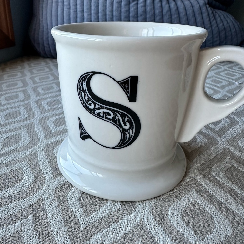 Anthropologie Monogrammed White Mug with‎ Black Lettering